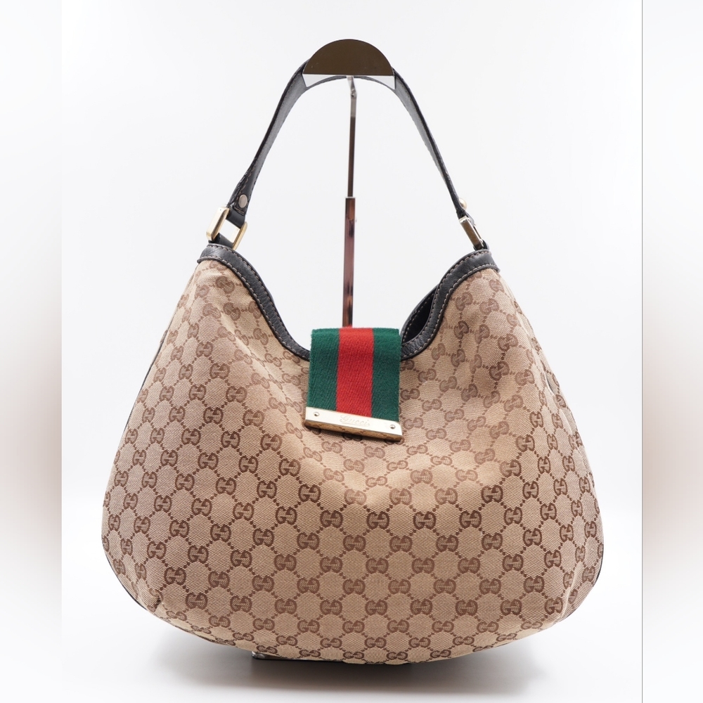 T33❤️Gucci New Ladies Web Hobo GG Canvas